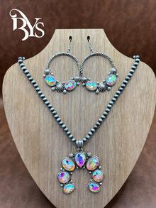 时尚优雅的西部牛仔风格仿珍珠 CCB 串珠链/铁链、花朵吊坠项链、耳环，百搭短款，适合休闲装，四季珠宝，适合女士和女孩搭配日常服装、派对配饰，送给家人/朋友/自己的珠宝礼物 - 西部牛仔風格 - 查看 8