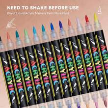 أقلام تلوين أكريليك ذات طرفين فرشاة مزدوجة الألوان، تحكم آلي في الحبر، حبر مائي لتلوين الصخور والخشب والسيراميك والزجاج والحجر والأقمشة، مستلزمات فنية وحرفية للعودة إلى المدرسة