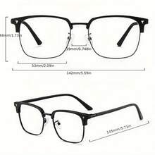 Fashionable Half-Frame Glasses For Men, Black Frame, Non-Prescription, Flat Lens - Multicolor - View 7