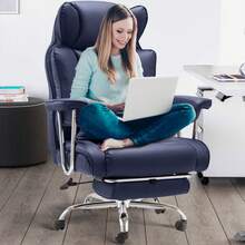 ZZW Executive Ergonomics Office Chair 400LBS Big And Tall  With Foot Rest Leather - Blue - View 1
