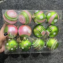 12pcs Pink Hand-Painted Electroplated Plastic Christmas Ball Ornament Set Christmas Decorations Winter Room Decor