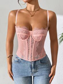 Áo ngực hai dây không đường may thời trang, áo croptop ren ôm sát gợi cảm. - Hồng - Xem 3
