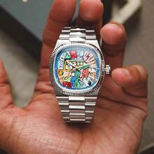 1pc CILOA Men's Highly Attractively Cartoon Design Large Dial Waterproof Quartz Watch, Everyday Wear - Silver - View 2