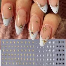 4pcs 3D Star Nails Art Stickers Starlight Stylish Y2K Styles Self Adhesive Decals Nail Sliders Black White Golden Silvery Stickers For Women Girls Luxury Manicure Decoration - 彩色 - 查看 3