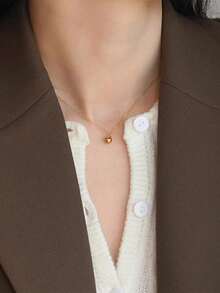 不锈钢防水不褪色复古18K镀金极简小球吊坠项链，适合女士日常佩戴 - 金色 - 查看 3