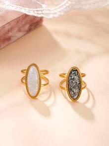 1 pieza de anillo ajustable de acero inoxidable con diseño de gema ovalada de moda, chapado en oro de 18k, adecuado para uso diario de mujeres, citas festivas, compromisos, bodas, accesorio que puede regalarse a amantes, amigos y familiares