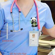 1 rolă retractabilă pentru ecuson de identitate cu model panda drăguț și bambus - acrilic durabil, potrivită pentru asistente medicale, studenți, profesori - cadouri pentru fete, pentru întoarcerea la școală, rechizite școlare, birou, accesorii