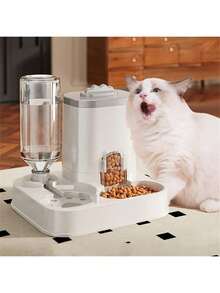 带集成食物盆的自动猫狗饮水机 - 容量 1-10 升，无需电池，现代白色设计，易于清洁和补水 - 耐用的宠物补水解决方案，自动宠物喂食器，时尚的宠物配件，坚固的结构