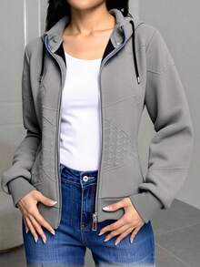 "Sudadera con Capucha y Cremallera - Textura Estructurada, Bolsillos Segurizados y Detalles Refinados, Cómoda para Diversos Looks Cotidianos" - Gris - Ver 2