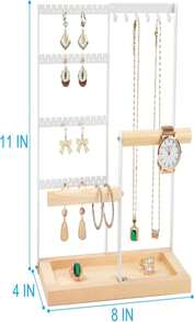 Giá đỡ trang sức, Hộp đựng trang sức, Giá đựng bông tai 4 tầng Lengnoy với 48 lỗ và 6 móc, Hộp gỗ đựng vòng cổ, vòng tay, bông tai, nhẫn, Màu trắng, Đồ dùng cần thiết khi đi du lịch, Du lịch, Ngày Valentine, Trang trí phòng, Đồ dùng cần thiết trong túi xách, Túi trang điểm cho nữ, Vật dụng cần thiết trong túi xách, Đồ dùng cần thiết khi đi du thuyền, Túi xách hàng hiệu, Đồ cơ bản, Đồ dùng trang điểm, Phòng, Túi trang điểm dễ thương - Màu B - Xem 4