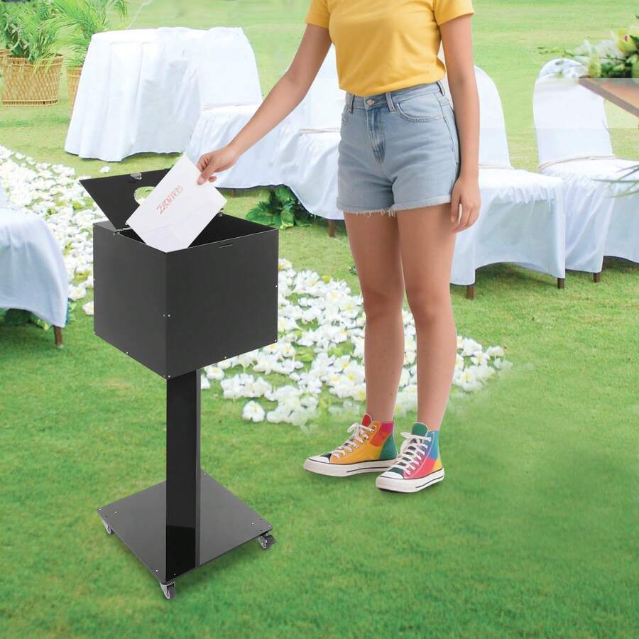 RibasuBB Suggestion Ballot Box With Lock, Key, And Wheels - Floor Standing Donation Box For Events, Offices, And Feedback Collection - Black - View 1