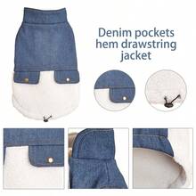 1pc Blue Denim Fleece Patchwork Pet Jacket Vest Suitable For Small Cats/Dogs Autumn Winter Christmas - Navy Blue - View 6