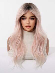 24英寸Ava假发，合成耐热假发，深色发根搭配灰粉色卷发，适合注重时尚的女性日常佩戴、派对、角色扮演、万圣节等场合，外观自然，朋克街头风，精致的节日礼物，女孩的理想之选。 - 藕粉色 - 查看 5