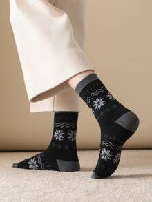 1/2/3/5双女士秋冬保暖袜。雪花图案袜子。厚袜子圣诞袜 - 彩色 - 查看 3