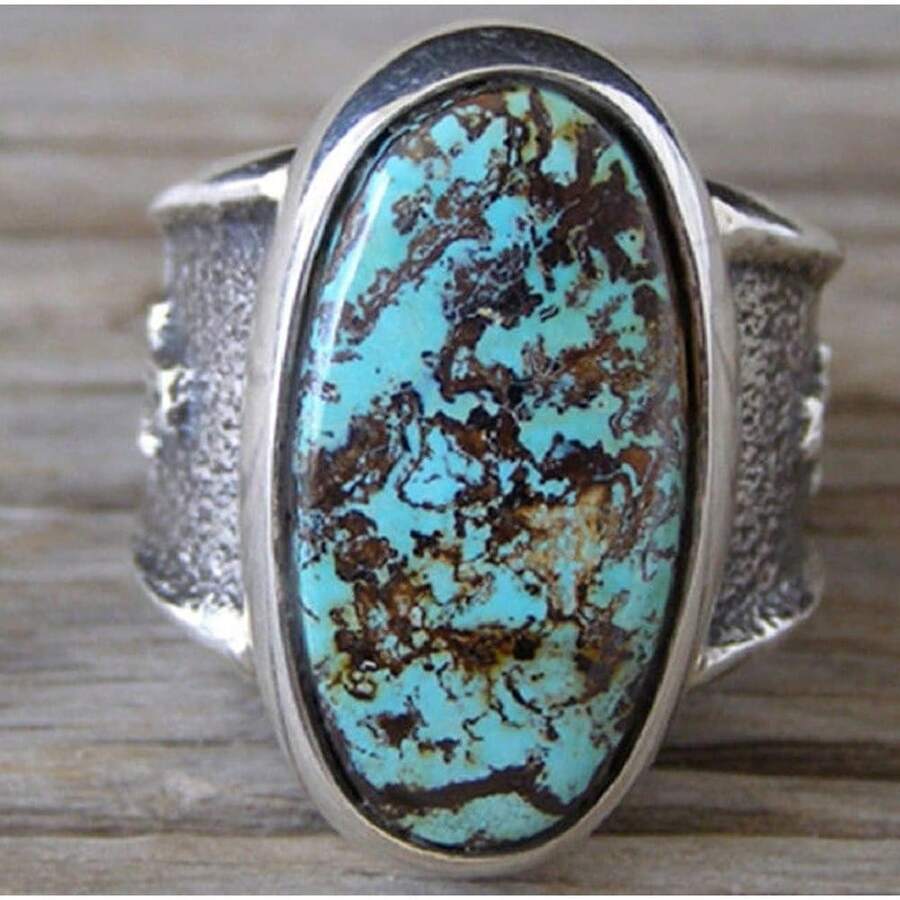 Antique-Style Simulated Turquoise Women's Vintage Ring, Elegant Retro Style Suitable For Daily Wear, Dating Dinners, Banquet Attendance, Holiday Gifts, Gifts For Girlfriends - Bạc - Xem 1