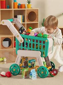 1pcs Boys And Girls Game Toy Shopping Cart, Walker, Double Storage, Large Capacity, Preferred Material, Exercise Children's Shopping Ability, Experience The Joy Of Shopping, Simple Assembly Suitable For Playing House, Holiday Birthday Party Gifts, Christmas And Halloween Ideal Gifts - 彩色 - 查看 2
