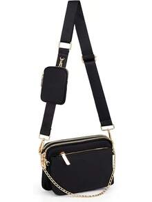 UTO - Bolso Bandolera para Mujer 3 en 1 Bolso de Hombro Multiusos Correa de Cadena con Bolsillo para Monedas Desmontable 947 - 947 Nailon negro - Ver 1