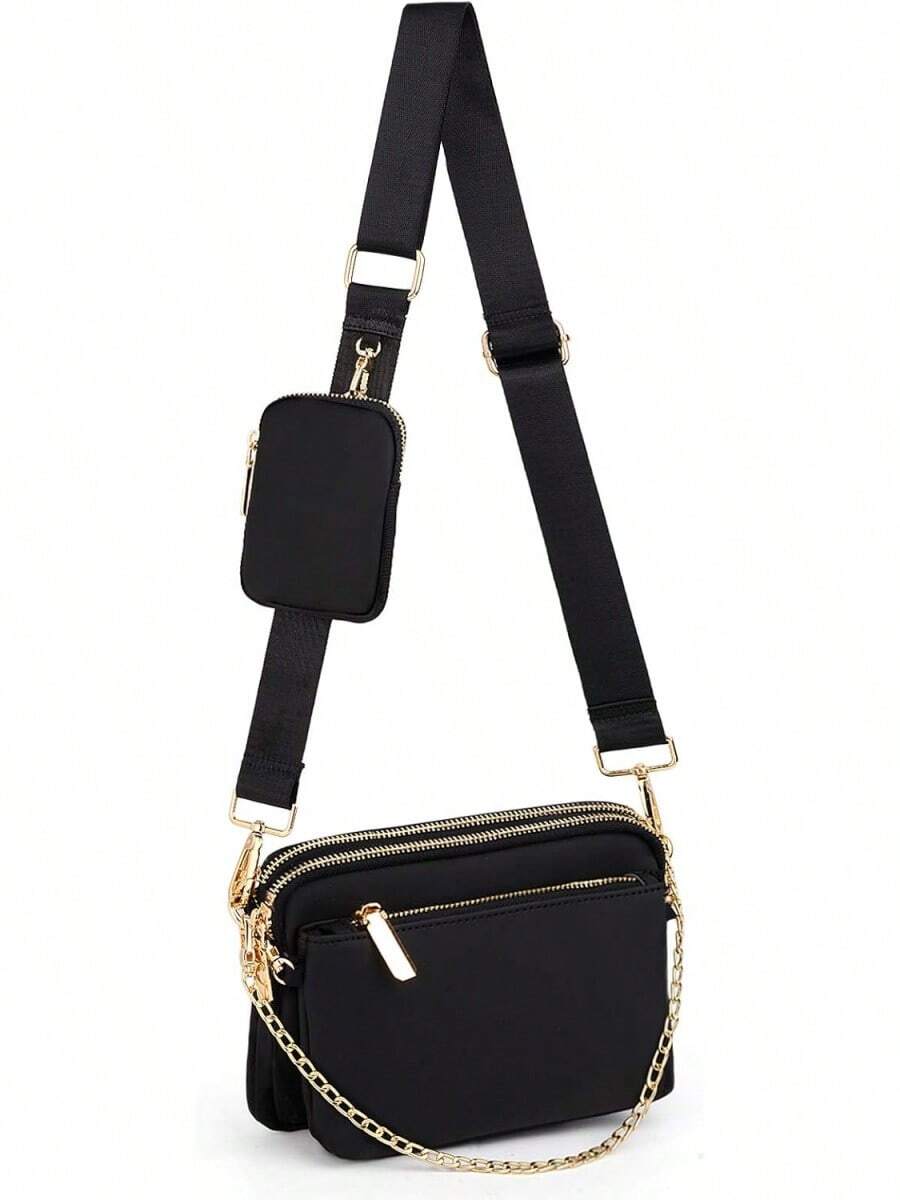 UTO - Bolso Bandolera para Mujer 3 en 1 Bolso de Hombro Multiusos Correa de Cadena con Bolsillo para Monedas Desmontable 947 - 947 Nailon negro - Ver 1