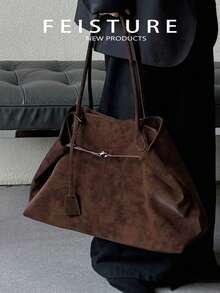 Bolso de mano de alta calidad para mujer, nuevo diseño de otoño/invierno, gran capacidad, bolso de mano y de hombro para ir al trabajo y viajar - Café - Ver 9