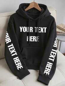 Sudadera con capucha personalizada para hombres con texto impreso, personaliza con tu texto/nombre/bendición/festividad/aniversario, sudadera personalizada, regalo de cumpleaños/Día de San Valentín/Día del Padre/fiesta/cumpleaños - Negro - Ver 1