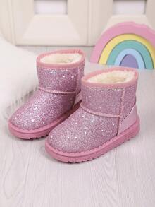 1 Pair Children's Fashion Boots, Girls' Sequin Design Fashionable & Versatile Snow Boots, Comfortable Thermal Lining Warm Boots Suitable For Winter Outdoor Activities And Daily Wear (Run Small, Suggest Ordering One Size Up) - Pink - View 5