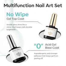 Modelones Nail Dehydrator And Primer With Gel Base & Top Coat Set, Acid Free Acrylic Supplies Primer Glossy Gel Nail Polish Top Coat Starter Kit - 無色 - 查看 3