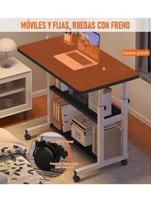 Mesa de cabecera móvil Mesa de juego Mesa de oficina con Escritorio de trabajo de estante de libros  Mesita de noche móvil para dormitorio y hogar, mesa pequeña y sencilla, escritorio de estudiante, escritorio de ordenador Perezoso  Mesa Auxiliar de Altura Ajustable para Sofá, Escritorio Móvil con Ruedas, Mesa Auxiliar en Forma de C con Almacenamiento, Mesa para Portátil Escritorio - Negro - Ver 2