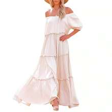 Spring And Summer Elegant Commuting Plus Size French Style Long Dress Off-Shoulder Fairy Fashion Elegant Dress - 白色 - 查看 5