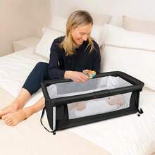 Travel Cot, Suitable For Baby Equipment At Home Or While Traveling, Portable, Foldable, Suitable For Newborns Up To 2 Years, Foldable Travel Cot, Side Bed, With Mosquito Net, 90*70*50cm - 黑色 - 查看 4