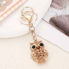 سلسلة مفاتيح بوز البومة المجوهرة المجوفة المعدنية، حلقة مفاتيح لامعة للسيارة والحقيبة وحفلات الحيوانات، من سبيكة الزنك، تميمة حقيبة خريفية، اكسسوارات السيارة، أفكار هدايا للمعلم والصديقة والأخت - مقاس واحد يناسب الجميع - مشاهدة 3