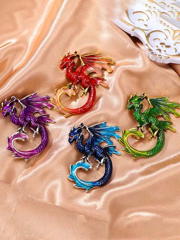 1 pieza Broche de estilo retro de dragón volador con efecto de goteo de aceite, accesorio para traje de hombre. Accesorio adecuado como regalo diario para mujeres y amigos, accesorios de Halloween, joyería del Día del Maestro, accesorios de disfraz, dijes para bolsos, accesorios de oficina, accesorios navideños