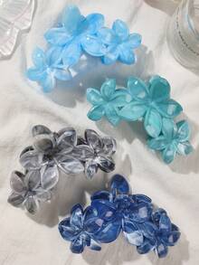 4个ABS材质蓝色优雅大理石渐变雏菊拼接发爪夹，波西米亚海滩度假风发饰，适合马尾辫和盘发，秋季发夹，时尚发饰，冬季度假装扮，女士夏季 - 彩色 - 查看 4