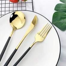 Juego de Cubiertos de Acero Inoxidable de 24 Piezas para Cena - Oro negro - Ver 3