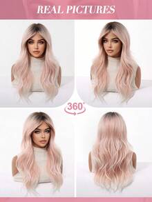 24英寸Ava假发，合成耐热假发，深色发根搭配灰粉色卷发，适合注重时尚的女性日常佩戴、派对、角色扮演、万圣节等场合，外观自然，朋克街头风，精致的节日礼物，女孩的理想之选。 - 藕粉色 - 查看 9