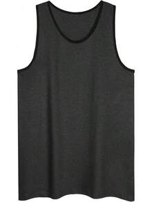 playera de tirantes para hombre, básica, casual, deportiva, para entrenamiento, gimnasio - Encuadernación en contraste negro carbón - Ver 2