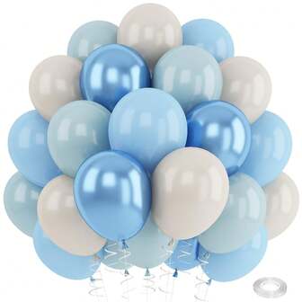 Globos de látex de 12 pulgadas de color azul, blanco, , pizarra grisácea, niebla, azul metálico pastel y beige para arcos, decoraciones de fiesta de cumpleaños de niños, baby shower, bautizo, boda y decoración nupcial
