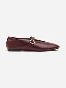 Bailarinas clásicas de estilo Mary Jane para mujer, zapatos de ballet de cuero suave para uso casual en el trabajo/oficina en otoño - Burdeos - Ver 3