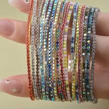 6pcs/Set Elegant 2MM Thin Rhinestone Bracelets, Crystal Glass Diamond Elastic Tennis Bracelet For Women, Suitable For Party