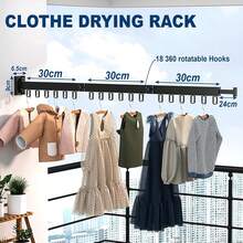 Tendedero Plegable Para Ropa, Tendedero Retractil Pared, Tendedero Plegable Extensible 120, 18 Ganchos Ajustables 360 ° , Estante RetráCtil Para Ahorro De Espacio, Para LavanderíA, BalcóN - 1 - Ver 5
