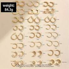 24 Pairs Gold Hoop Earrings Set For Women Multipack, Hypoallergenic Chunky Chain Twisted Hoop Earrings Pack, Fashion Dangle Earrings Jewelry For Gift