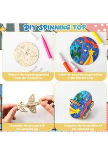 6/12 件木制工艺品套装、用于绘画和工艺品的陀螺木制工艺品套装、未完成的木制工艺品套装、DIY 可涂漆陀螺、无需电力、适用于圣诞节、万圣节和感恩节活动的创意艺术和工艺品套件 - 彩色 - 查看 8