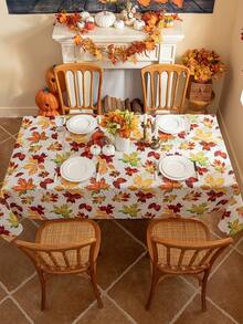 1pc Thanksgiving Maple Leaf Print Tablecloth, 3D Bamboo Texture, Washable Rectangular Table Cover For Coffee Tables, Bedside Cabinets, Dining Tables, Home Decor, Dining, Parties, Holidays, Autumn