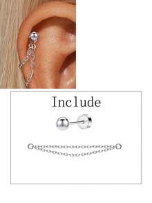 1pc 18K Gold Plated 4 Prong Inlaid Zirconia/Hypoallergenic Pierced Earring Chain Pendant Flat Back Cartilage Helix Piercing Fine Jewelry Suitable For Daily Wear Wedding Party Engagement Anniversary Valentine's Day - Multiple Styles - View 12