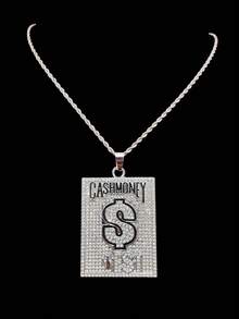 1 件时尚创意 CASH MONEY 字母形吊坠和 1 件水钻玻璃链项链，男士嘻哈朋克吊坠项链，适合日常佩戴，情人节礼物，2 种链条选择 - 銀色 - 查看 10