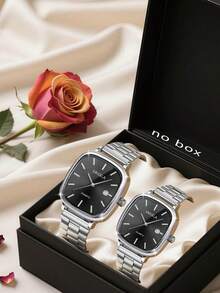 1 件复古简约方形表盘石英表，男女通用可调节不锈钢表链，日常时尚配饰，送礼佳品 - 銀色 - 查看 5