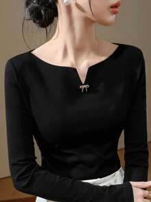 1pc Women's Off-Shoulder Long Sleeve T-Shirt, Fashionable And Stylish, High-End Vibe, Autumn/Winter 2025 New Arrival