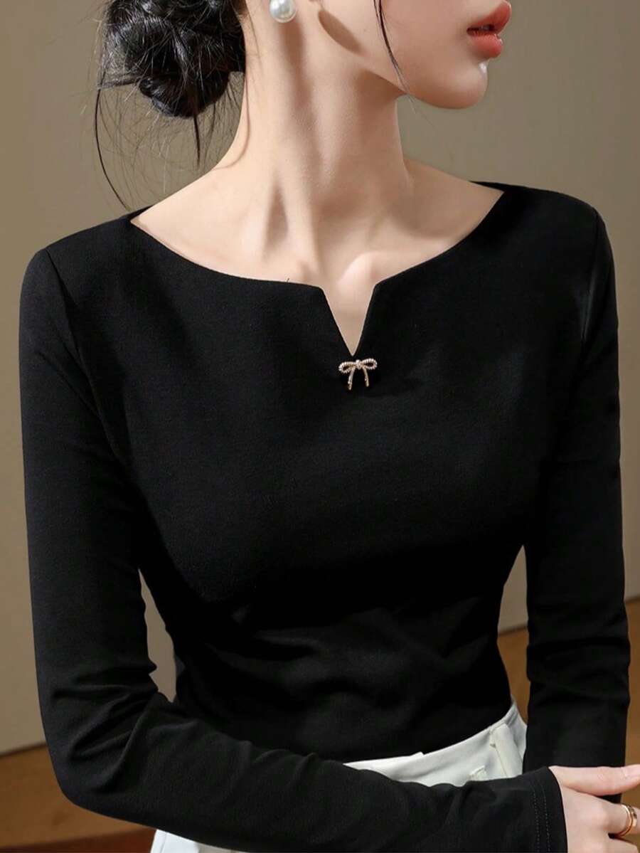 1pc Women's Off-Shoulder Long Sleeve T-Shirt, Fashionable And Stylish, High-End Vibe, Autumn/Winter 2025 New Arrival