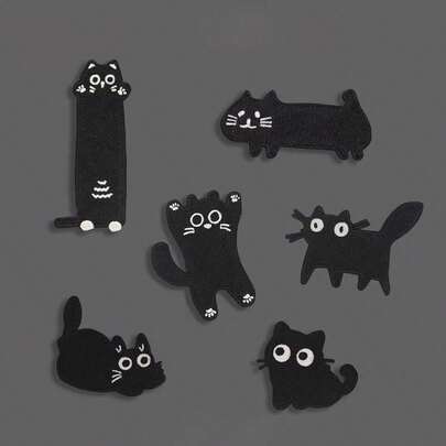 6pcs/Pack Assorted Black Cat Embroidered Cloth Patch, Cute Cartoon Applique For DIY Clothing, Shoes, Bags Repair And Decoration