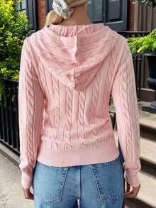Y2K Stil Damen Casual Pendler einfarbiger Reißverschluss Seitentasche Design Kapuzen Strickjacke, Herbst - Pink - Übersicht 2