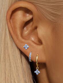 EleRunis 3pcs S925 Sterling Silver Opal Flower Hoop Earrings Creative Classic Tiny Cartilage Earrings Cubic Zirconia Earrings For Women Wedding Party Wedding Engagement Party Gift